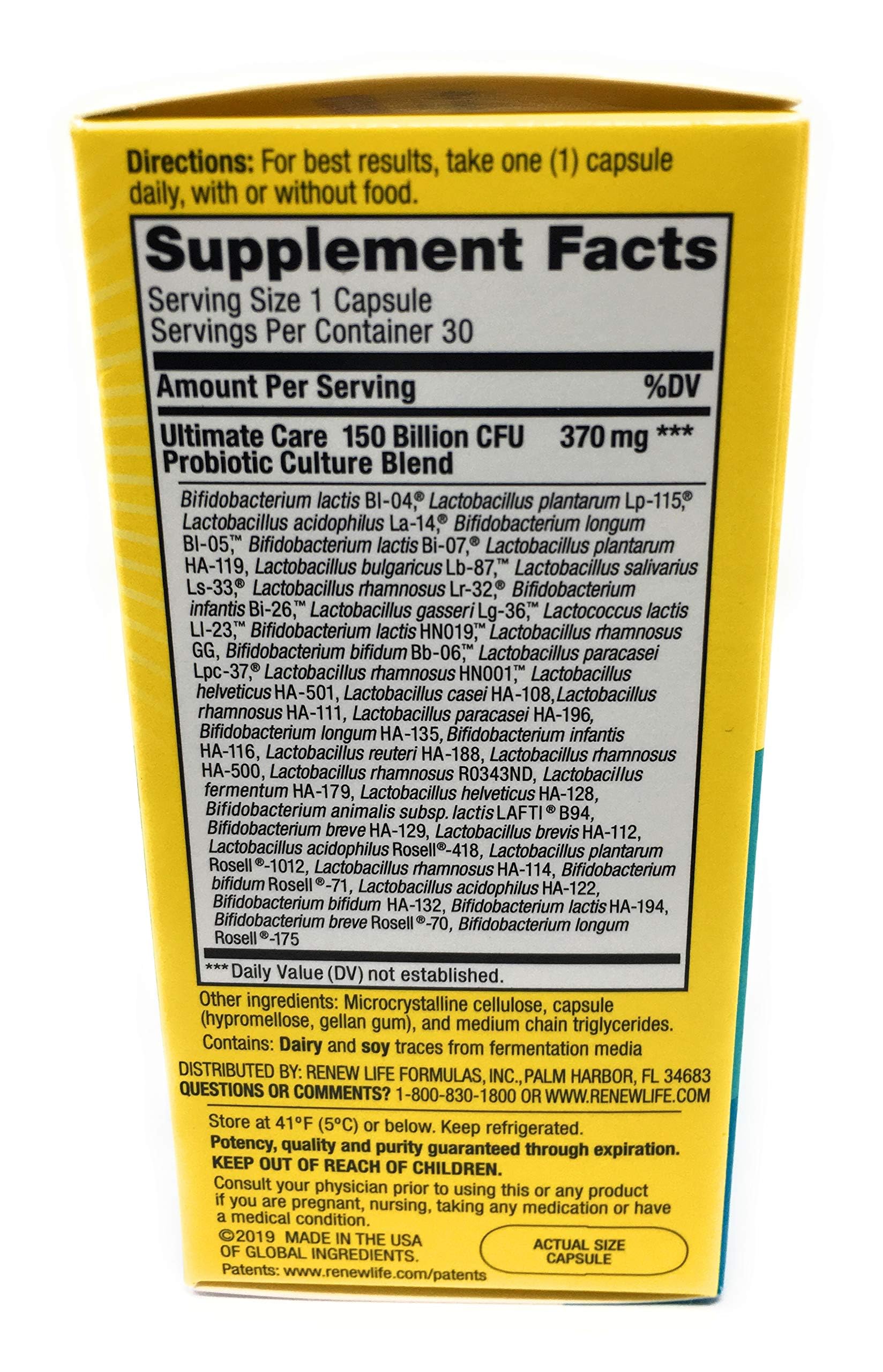 Front view of PROBIOTIC 150B ULTMT Care bottle