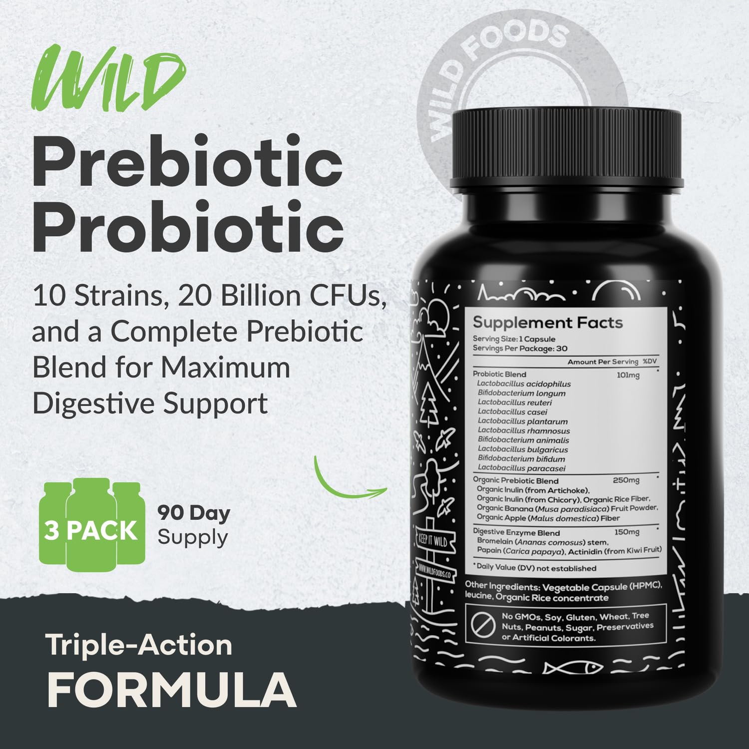 Bottle of daily probiotic capsules showing easy one-a-day dosage