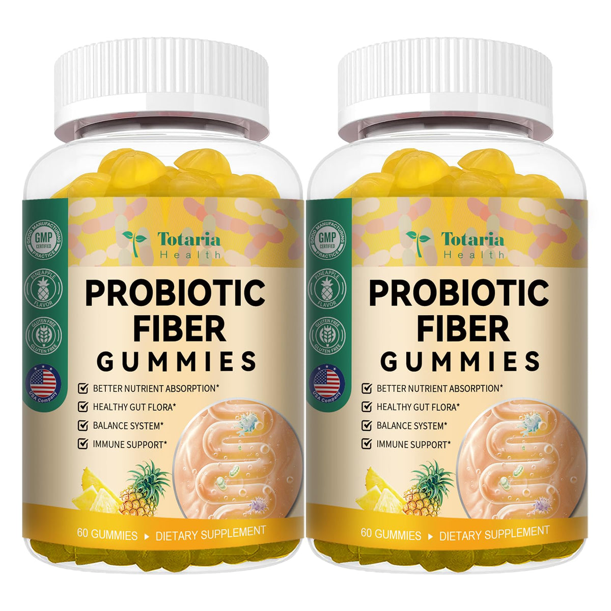 Probiotic Fiber Gummies Pineapple flavor bottle front