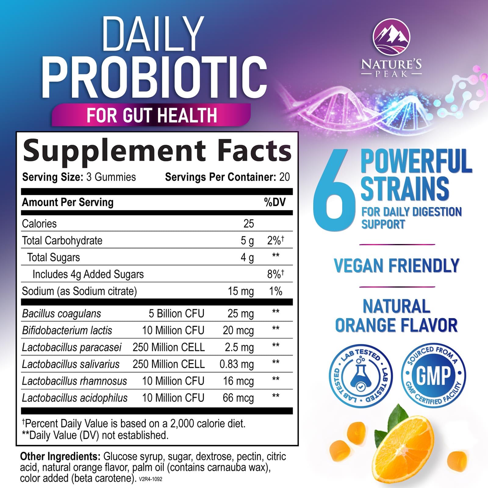 Orange flavored probiotic gummies close-up