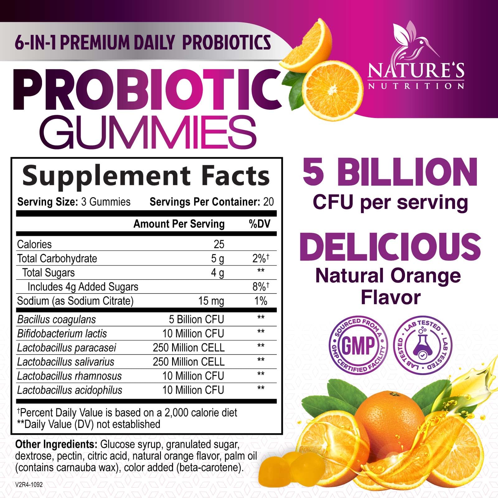 Close-up of orange-flavored probiotic gummies