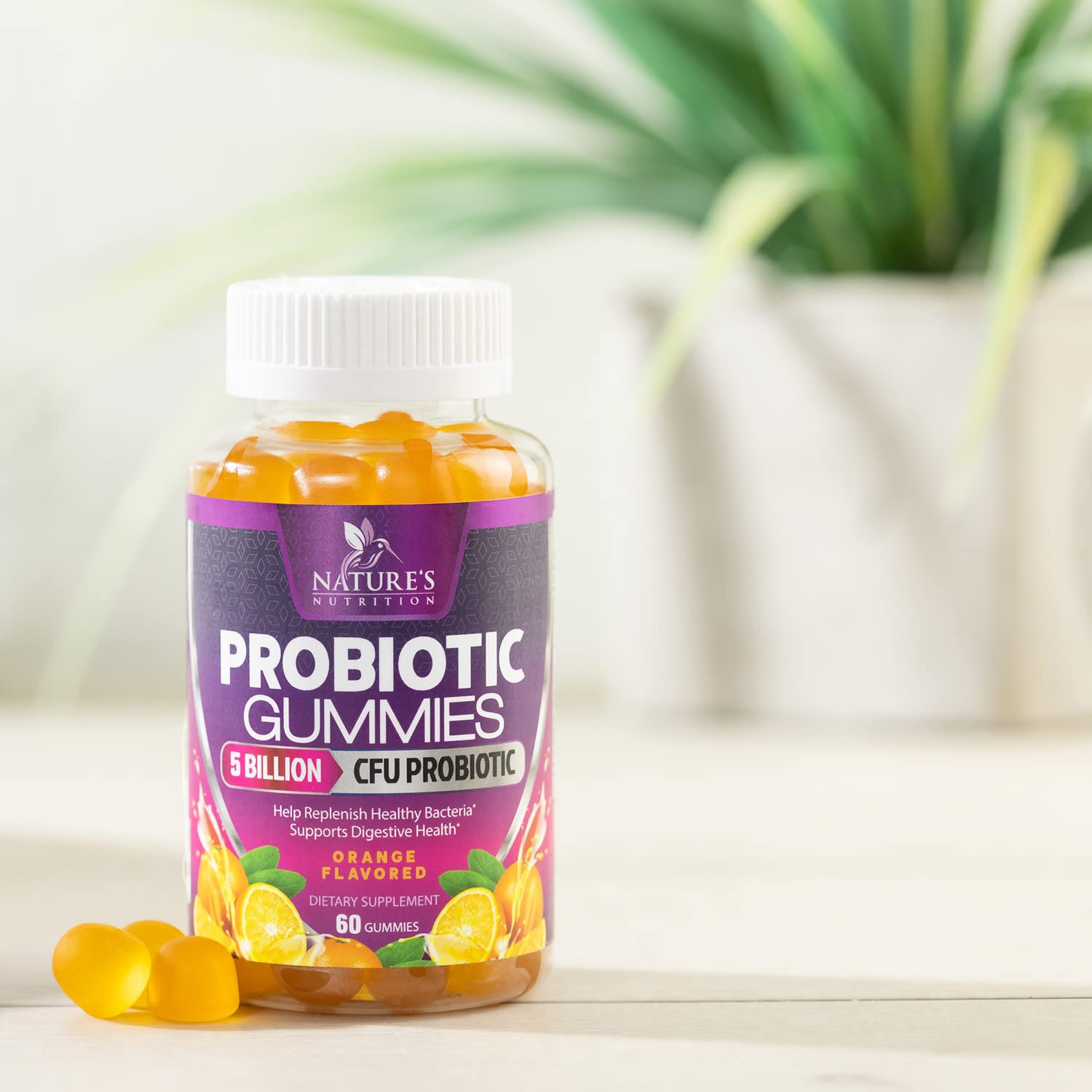 Lifestyle scene with probiotic bottle on a kitchen counter