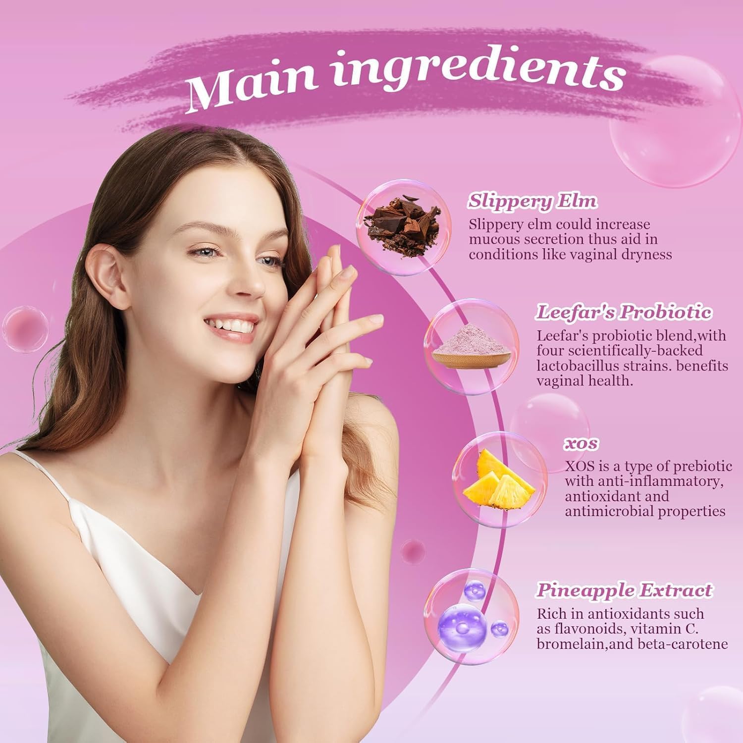 Probiotic gummies ingredients including slippery elm and prebiotics