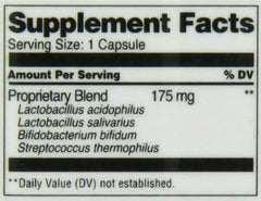 Illustration of probiotic ingredients: Lactobacillus acidophilus, additional strains, and inulin (FOS)