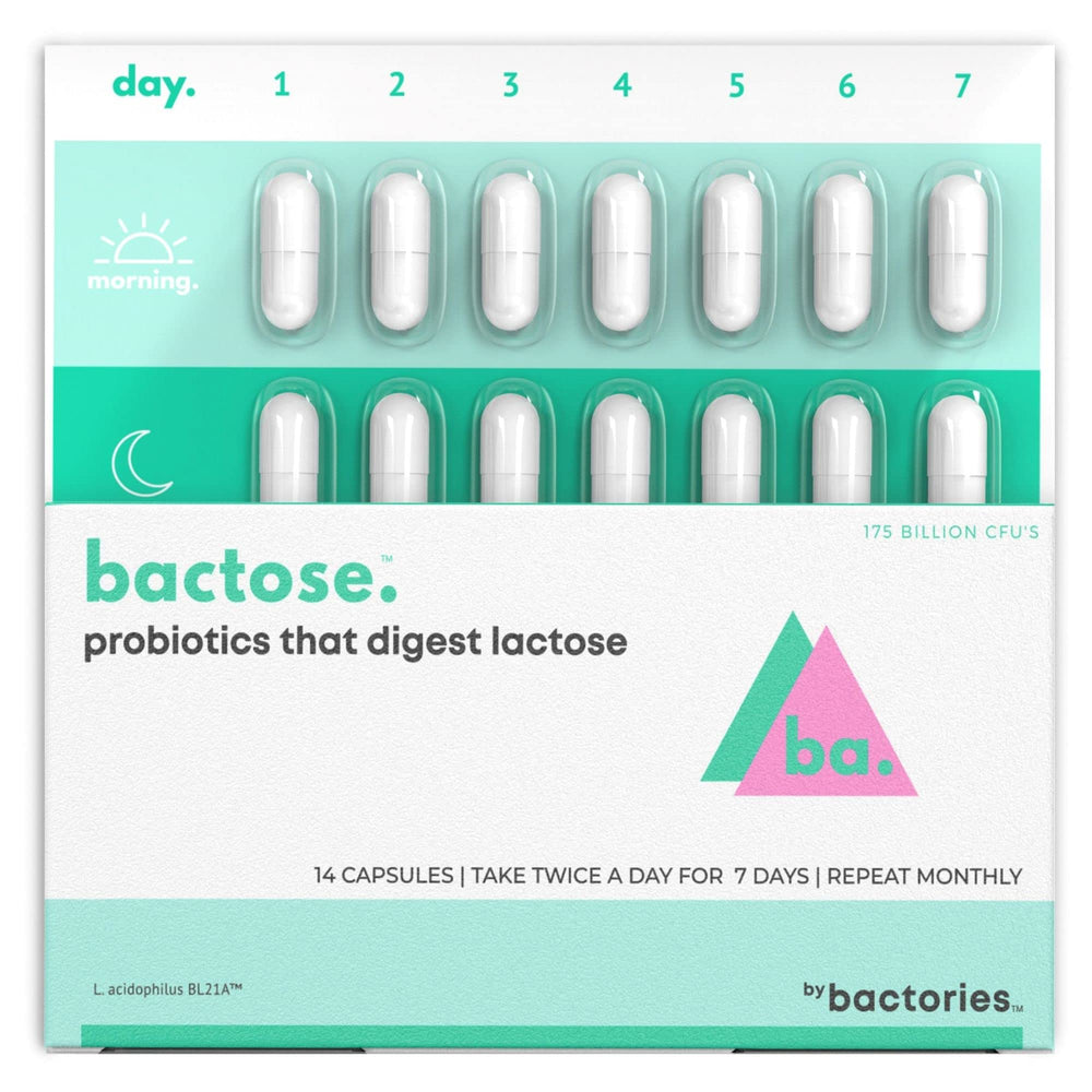 Bottle of probiotic lactose pills for long-term lactose relief