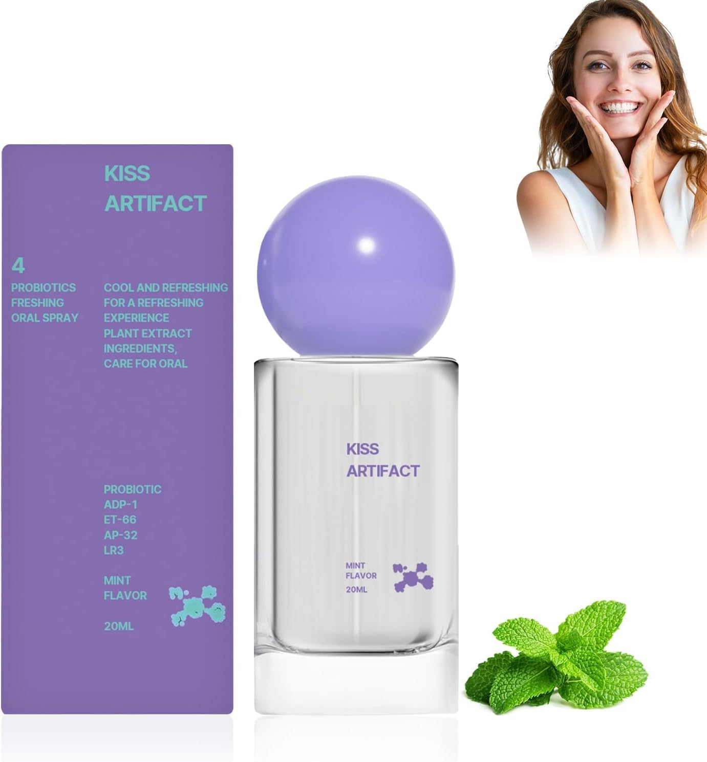 Probiotic oral spray bottle with fresh breath label