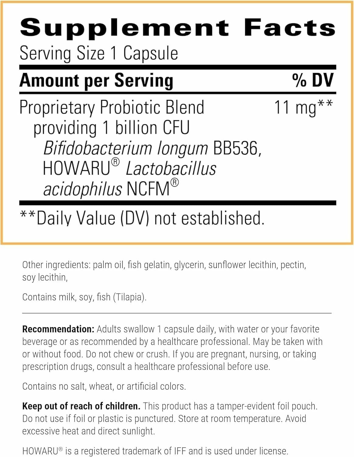 Daily probiotic capsules with Lactobacillus and Bifidobacterium