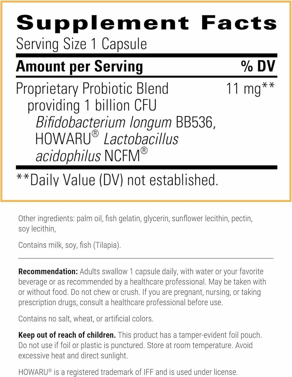 Daily probiotic capsules with Lactobacillus and Bifidobacterium