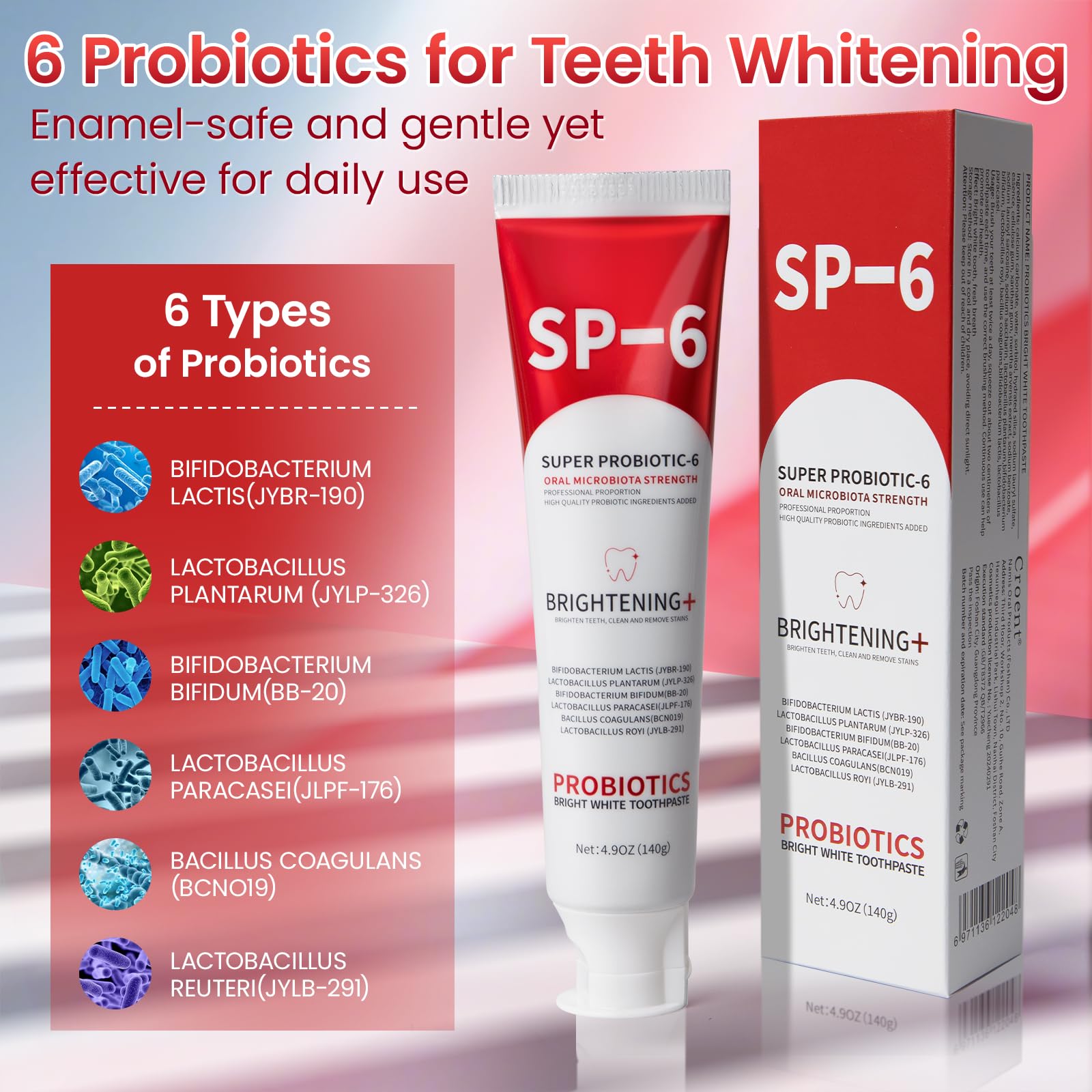 SP-6 probiotic toothpaste for sensitivity relief (fluoride-free)