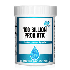 Bottle of Probiotics 100 Billion CFU with 10 strains label