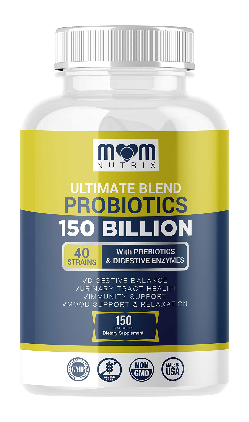 MOM NUTRIX probiotics bottle with 150B CFU and 40 strains for women, men and adults