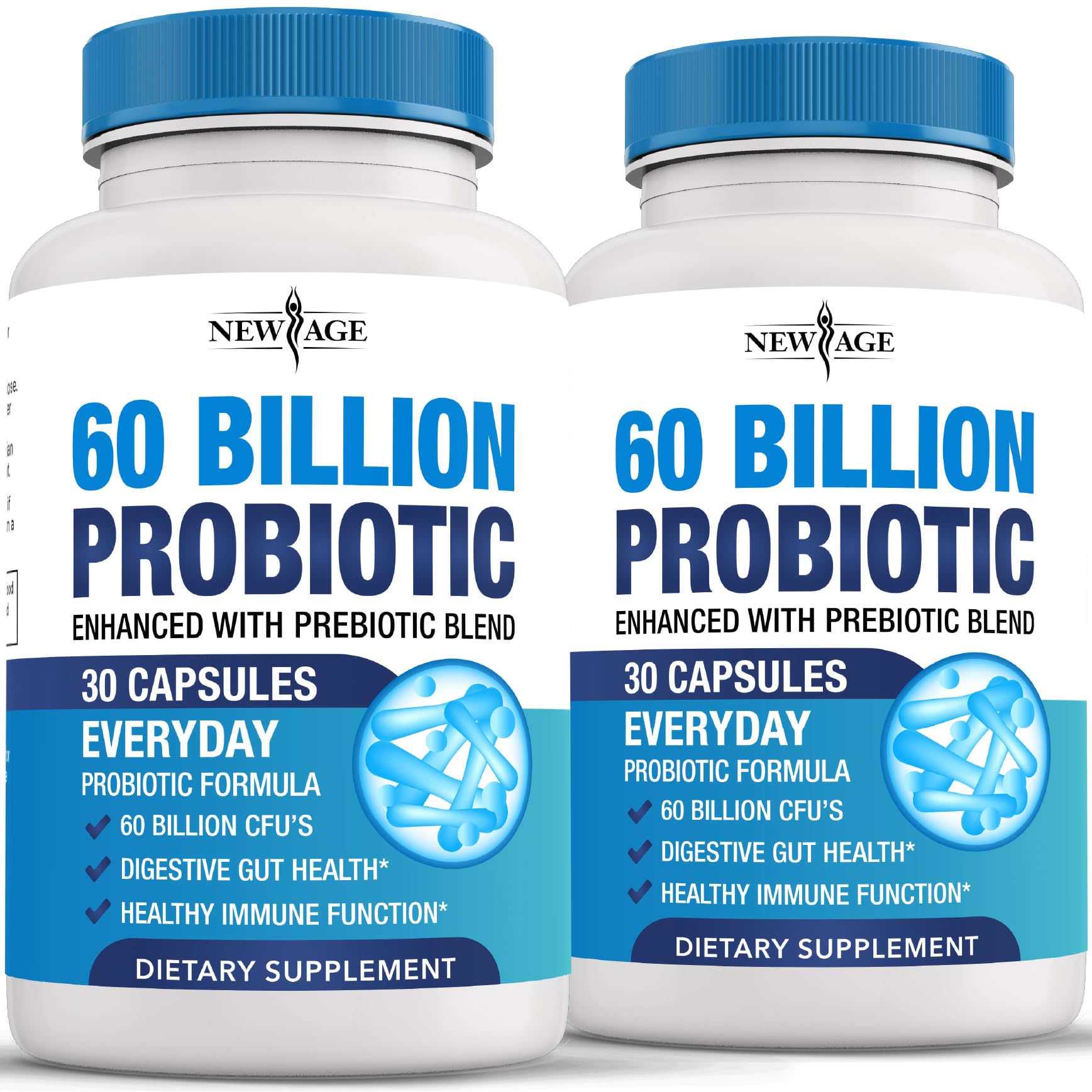 Front view of Probiotics 60 Billion CFU with Prebiotic bottle