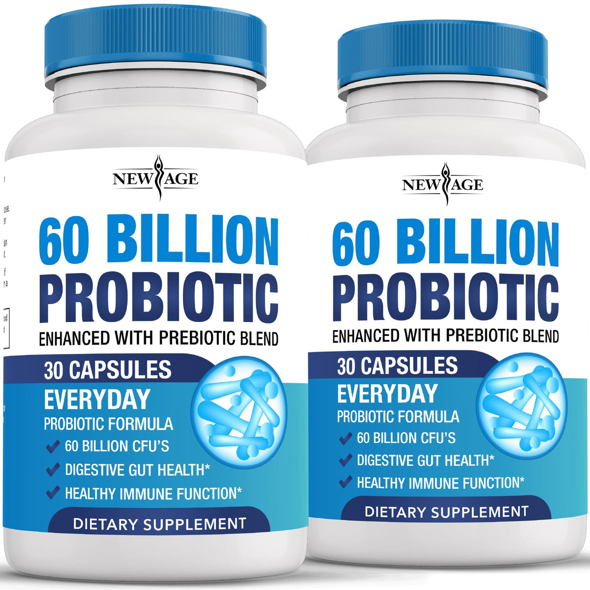 Front view of Probiotics 60 Billion CFU with Prebiotic bottle