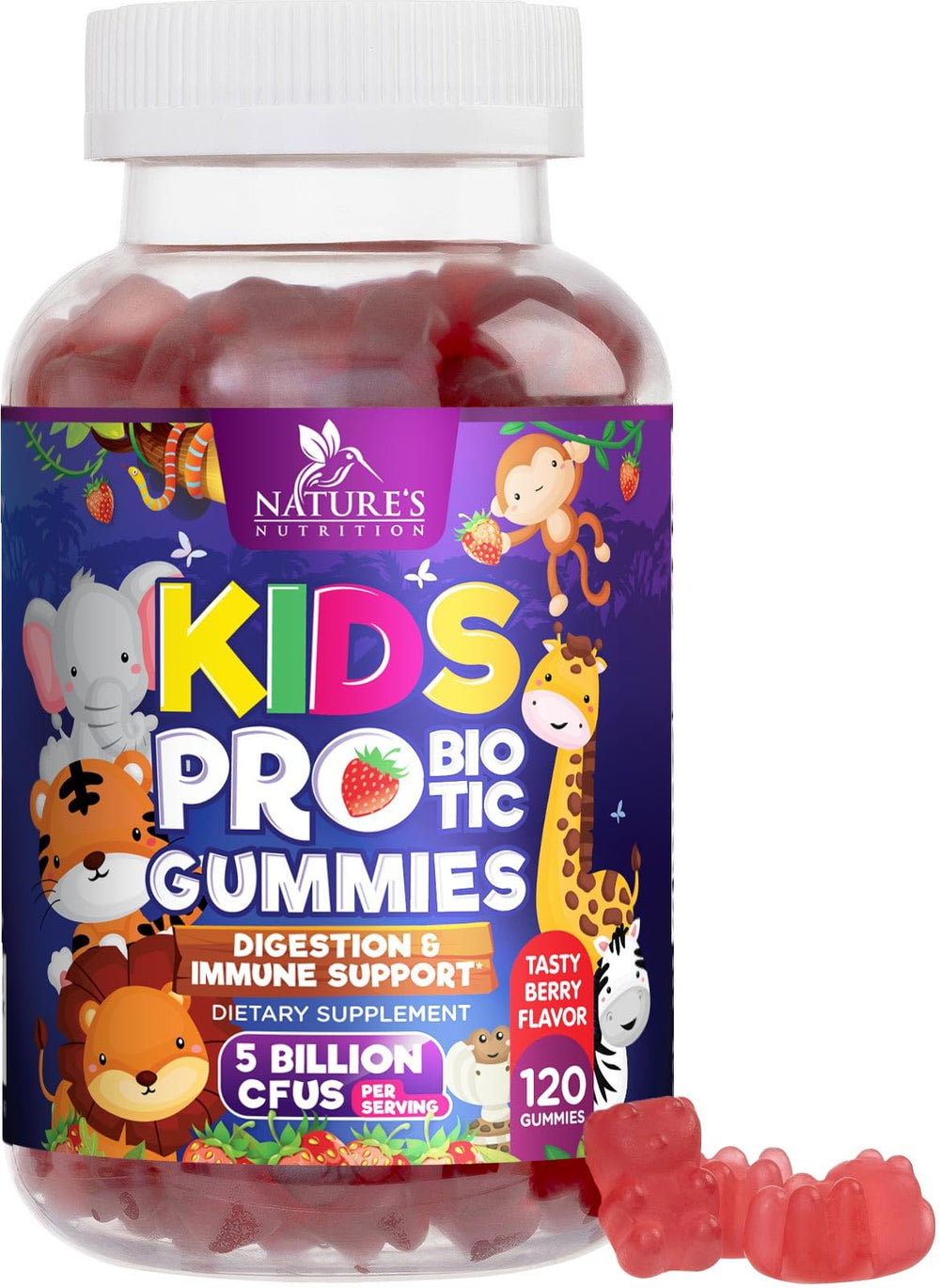 Front view of Probiotics for Kids 5B CFU Berry Gummies bottle label