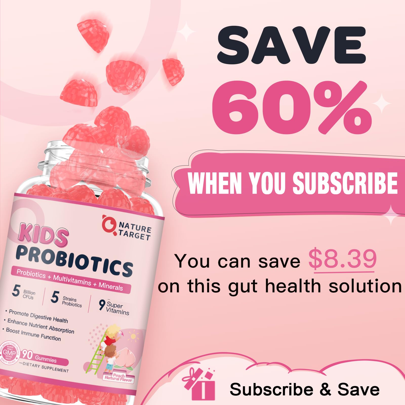 Image emphasizing 5 Billion CFUs and inulin prebiotic on the label
