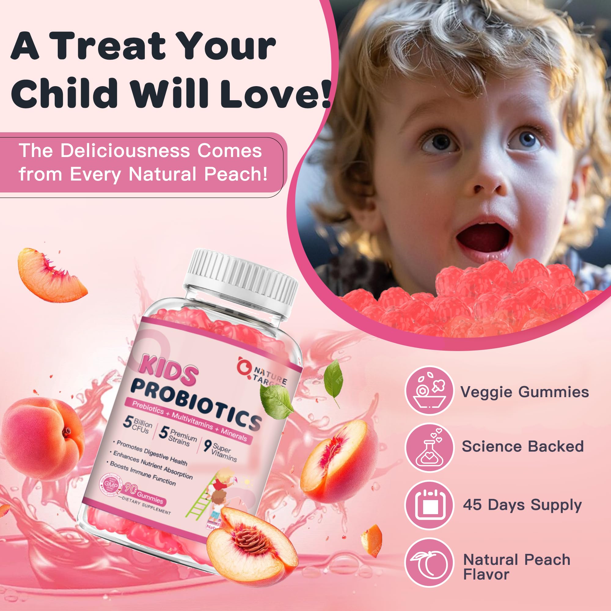 Close-up of the kids probiotics gummies bottle
