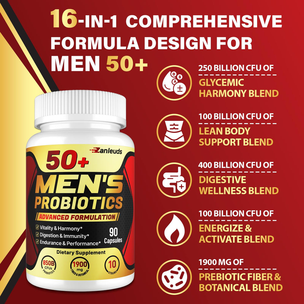 Graphic illustrating gut health support for men over 50