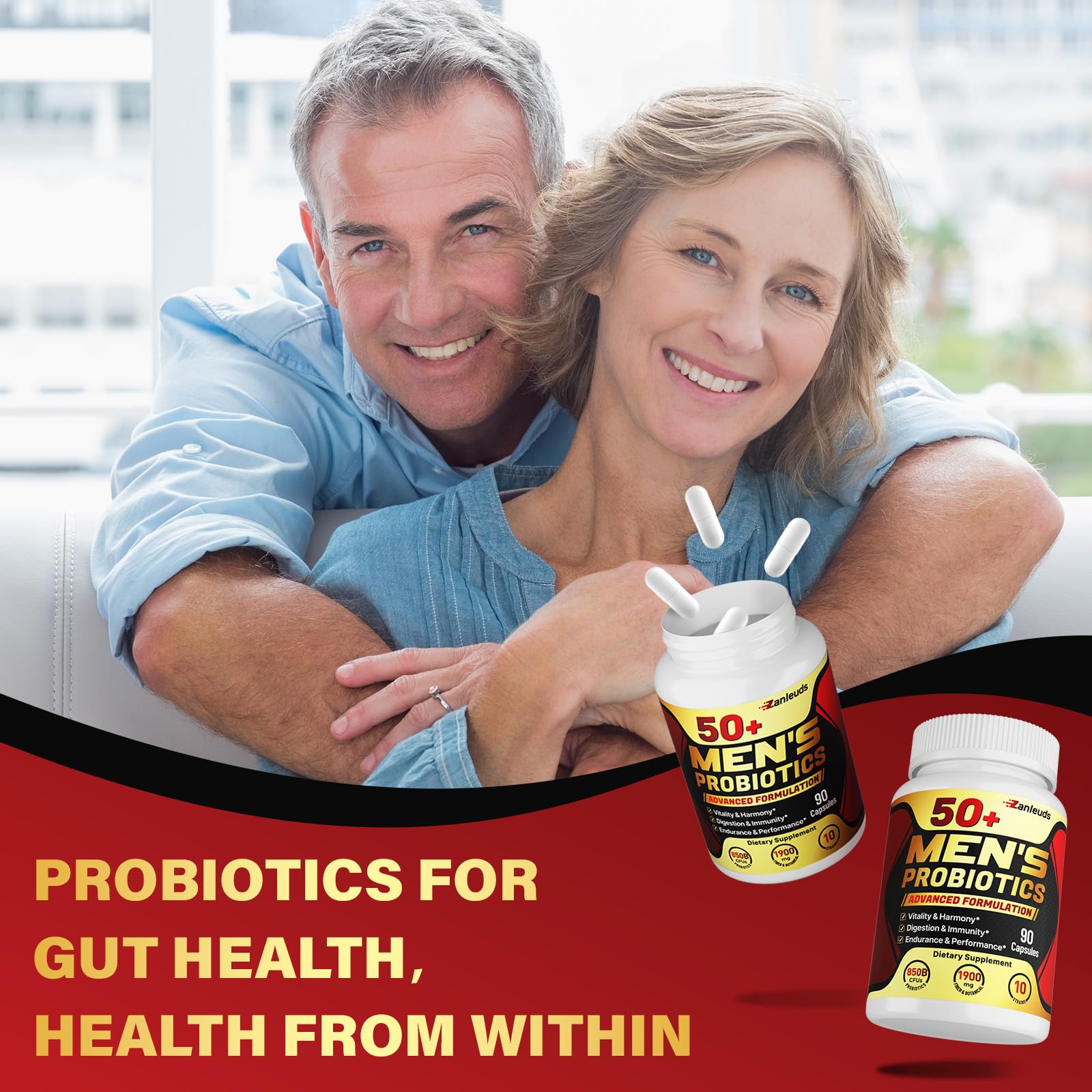Banner highlighting gut health and immune support for men 50+