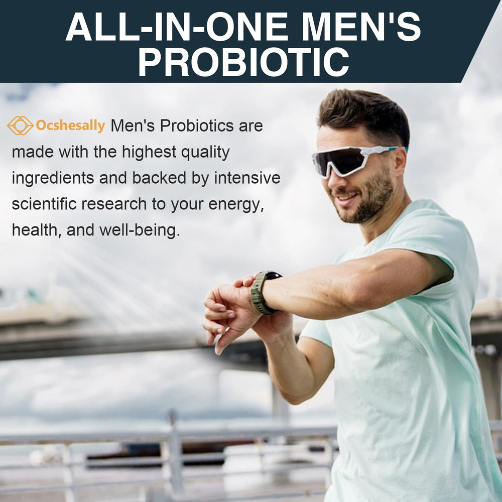Lifestyle image illustrating probiotic supplement for men's health