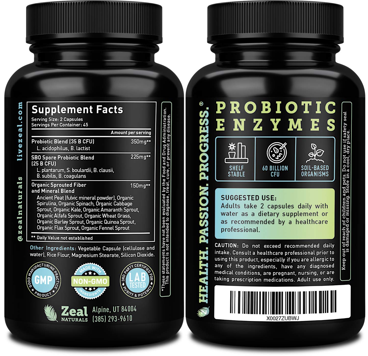 Close-up of bottle label showing 60 Billion CFU and 90 capsules