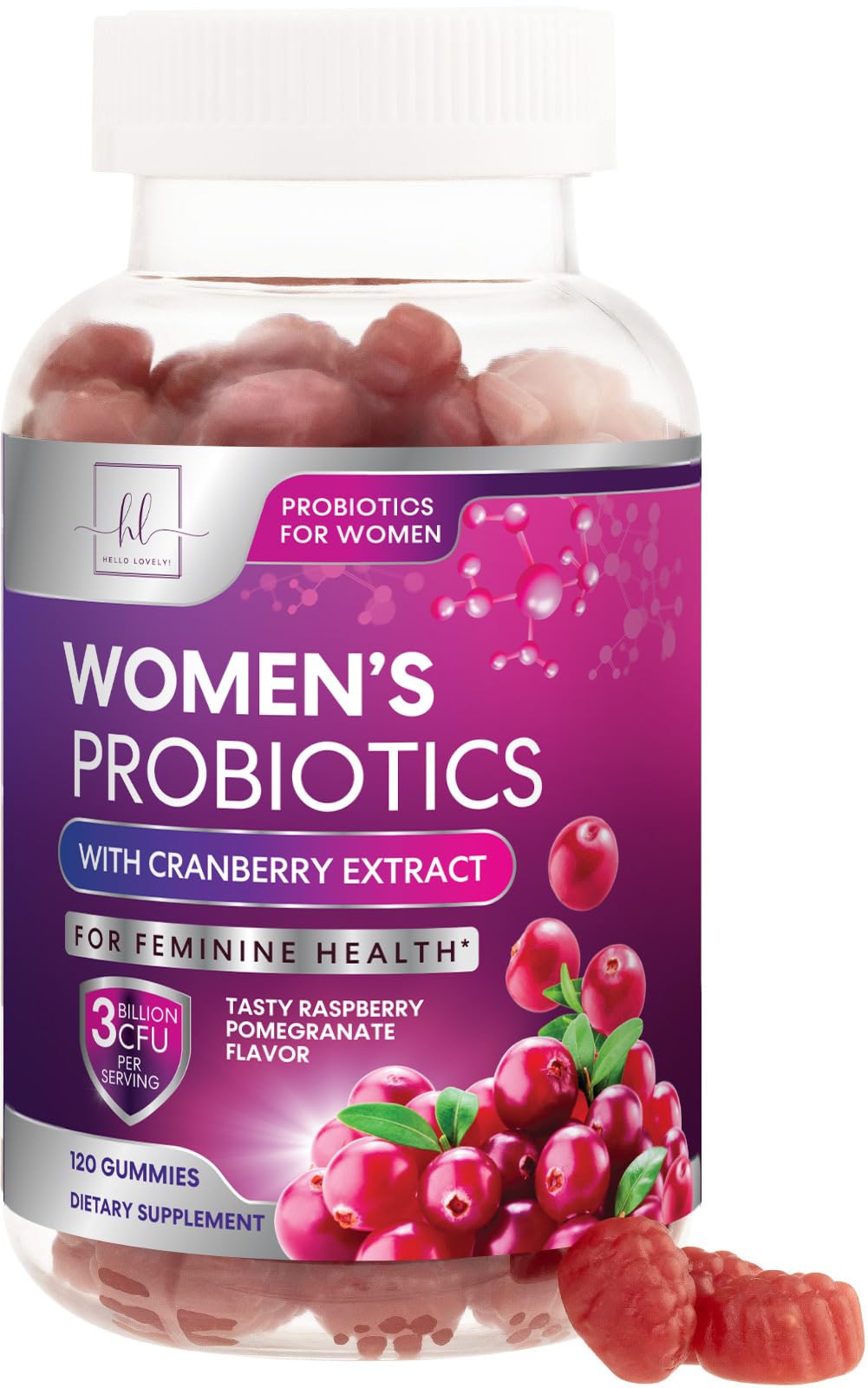 Bottle of Probiotics for Women Gummies with Cranberry
