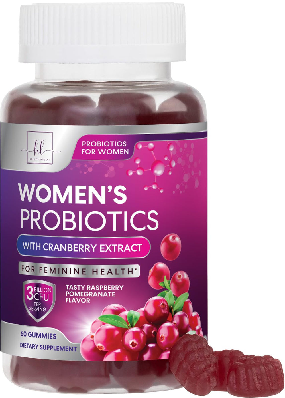 Front view of Probiotics for Women Gummies with Cranberry bottle