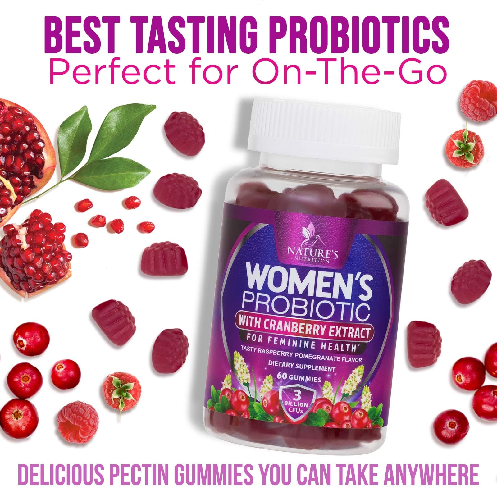 Nature's Nutrition women's probiotic gummy line artwork