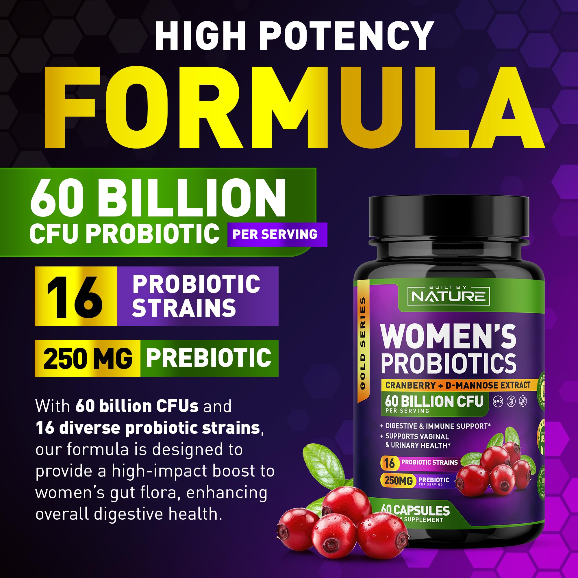 Illustration of Cranberry and D-Mannose with probiotic strains