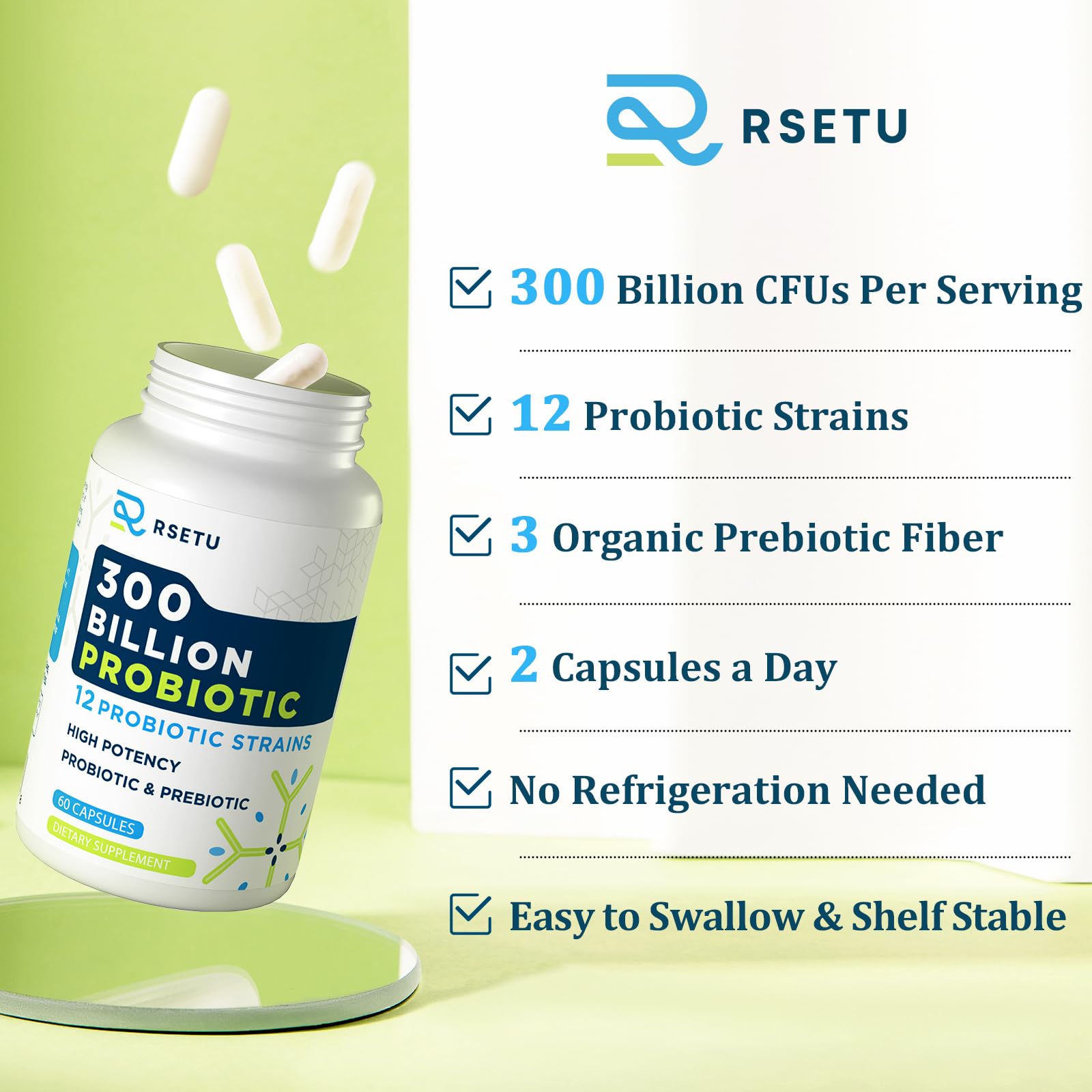 Graphic showing 12 strains and 3 organic prebiotics