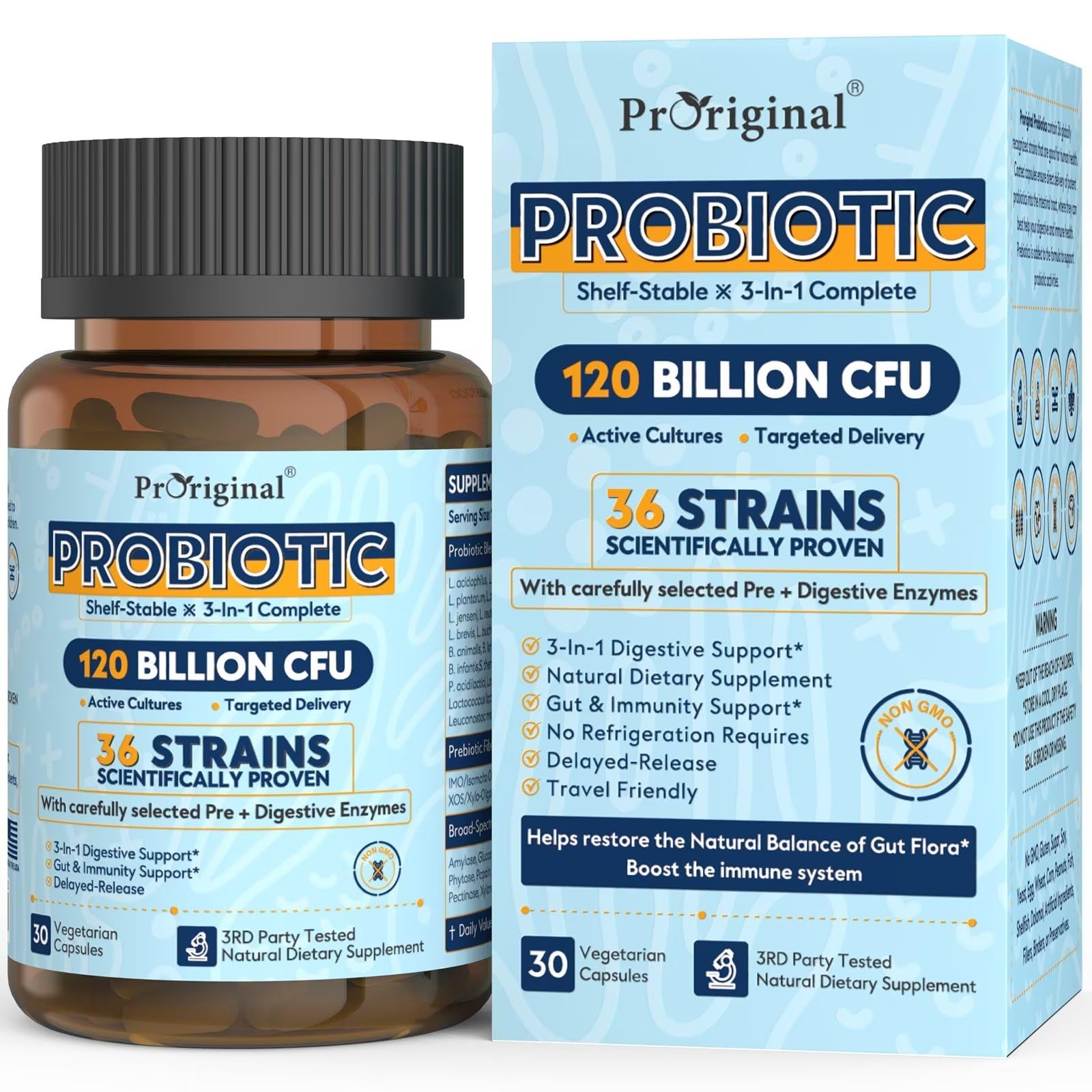 Product bottle labeled Probiotics for Women & Men 120B CFU