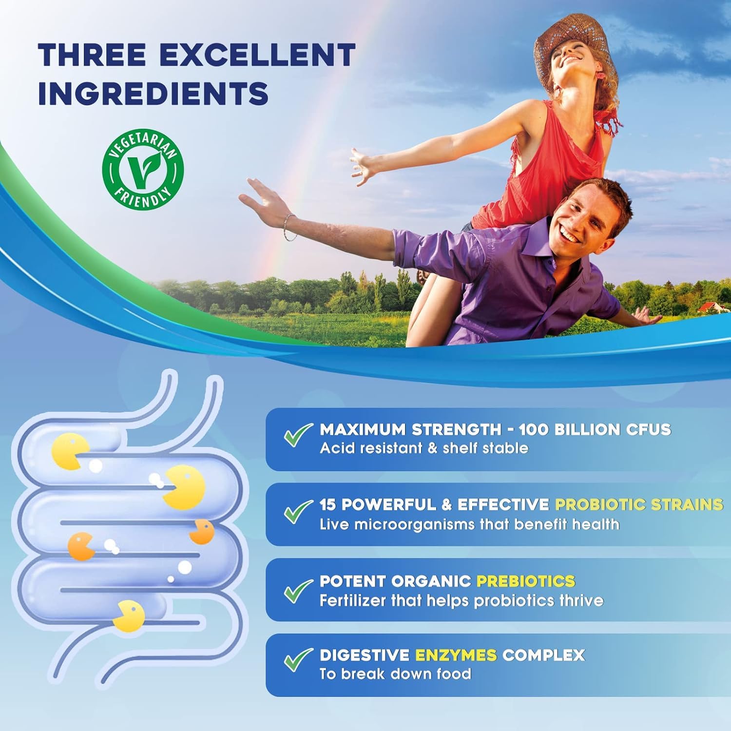 3-in-1 probiotic system for digestive health with prebiotics and enzymes