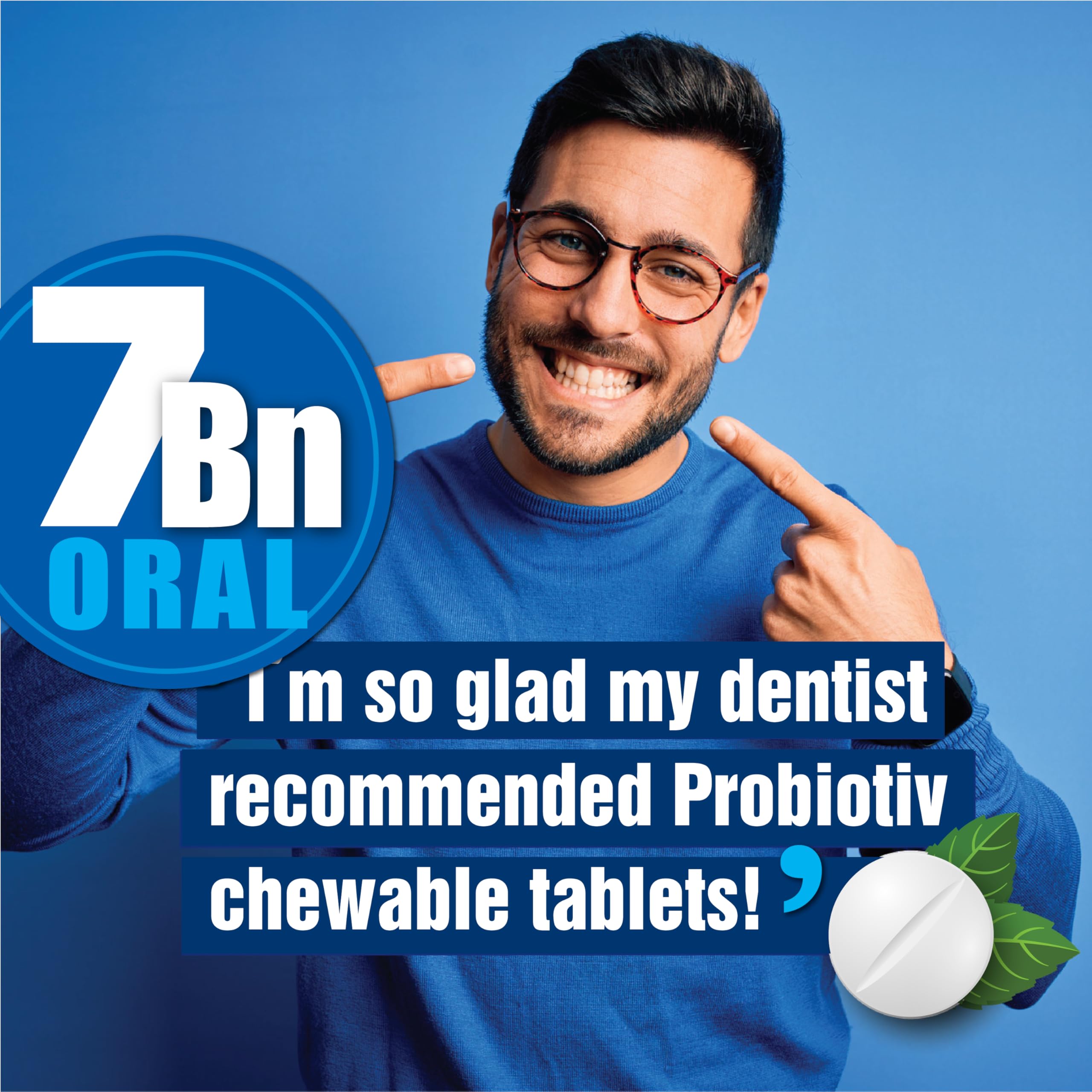 Chewable probiotic mint tablets showing texture