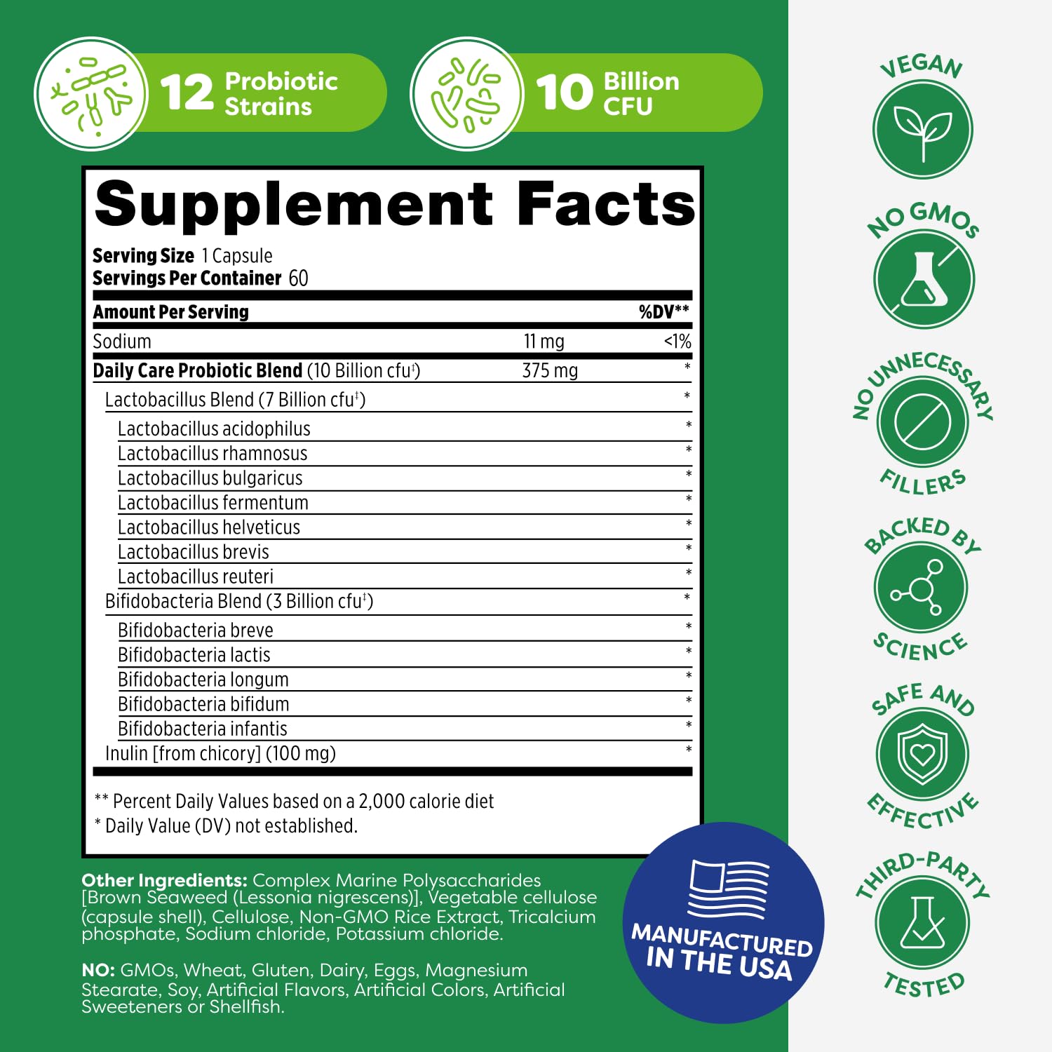 Vegan capsules and product information for Probulin Daily Care