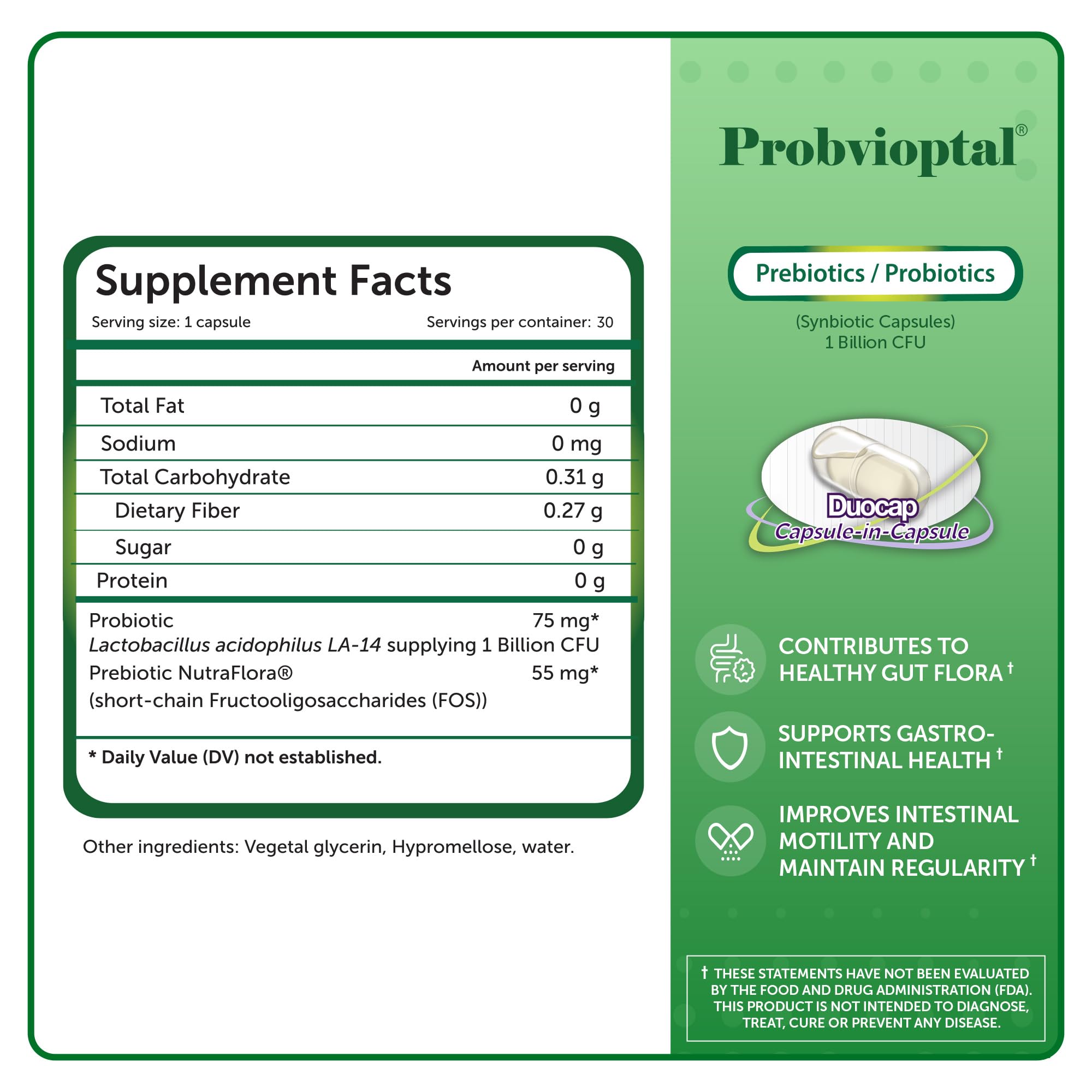 Illustration of 1 Billion CFU probiotics and prebiotics in Probvioptal