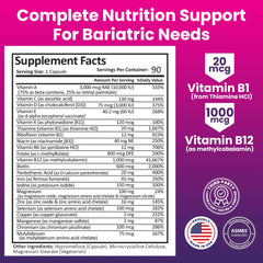 Nutrition facts panel for ProCare Bariatric Multivitamin 45mg Iron