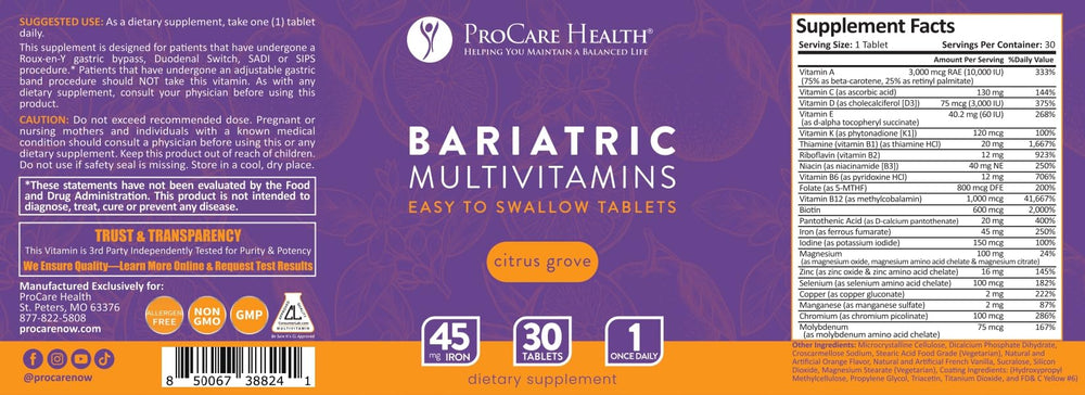 Daily use of bariatric multivitamin on a schedule