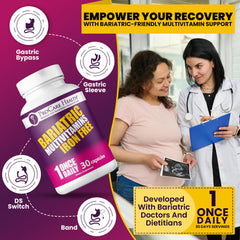 Front label highlighting iron-free formula for bariatric patients