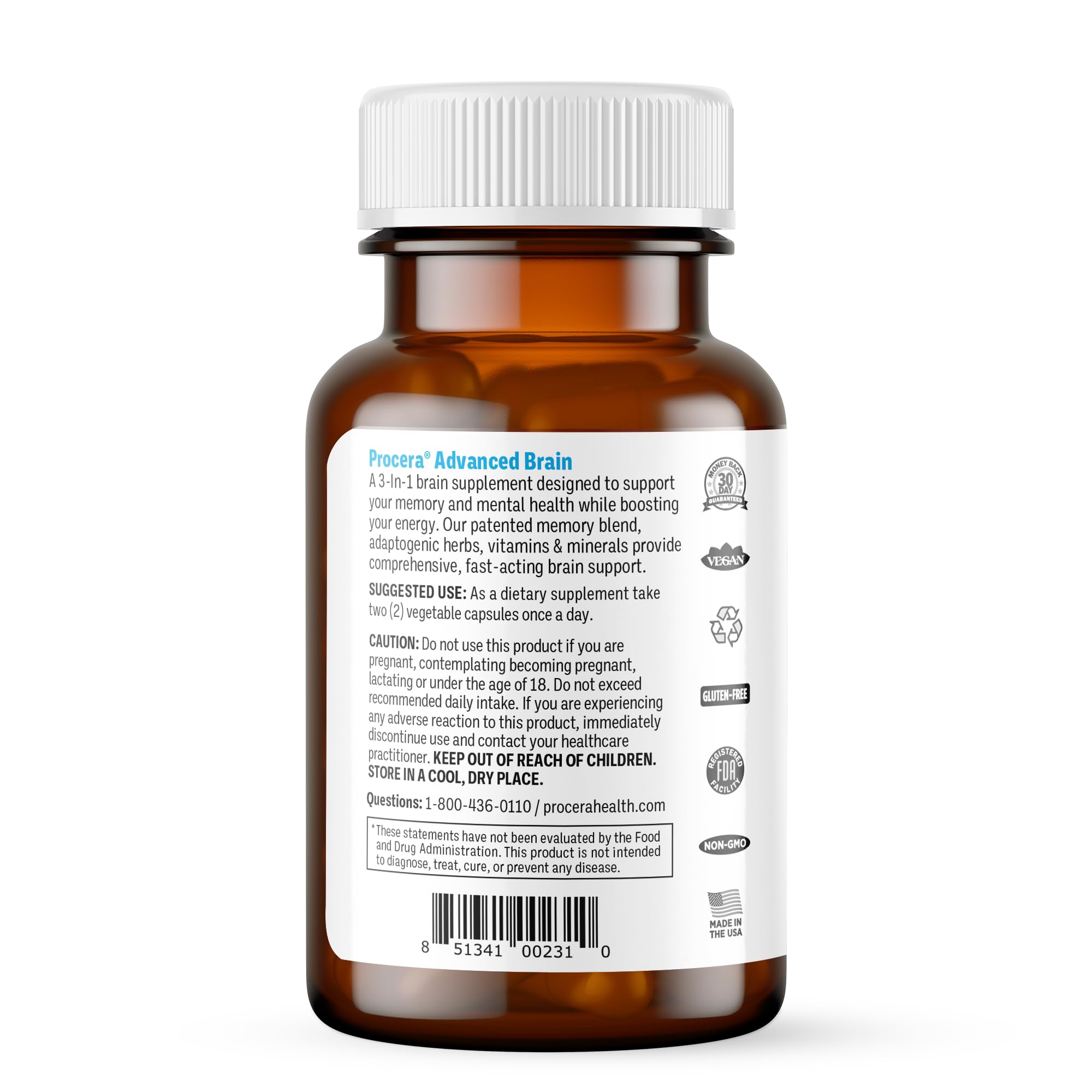 Procera Advanced Brain bottle with capsules on a white background