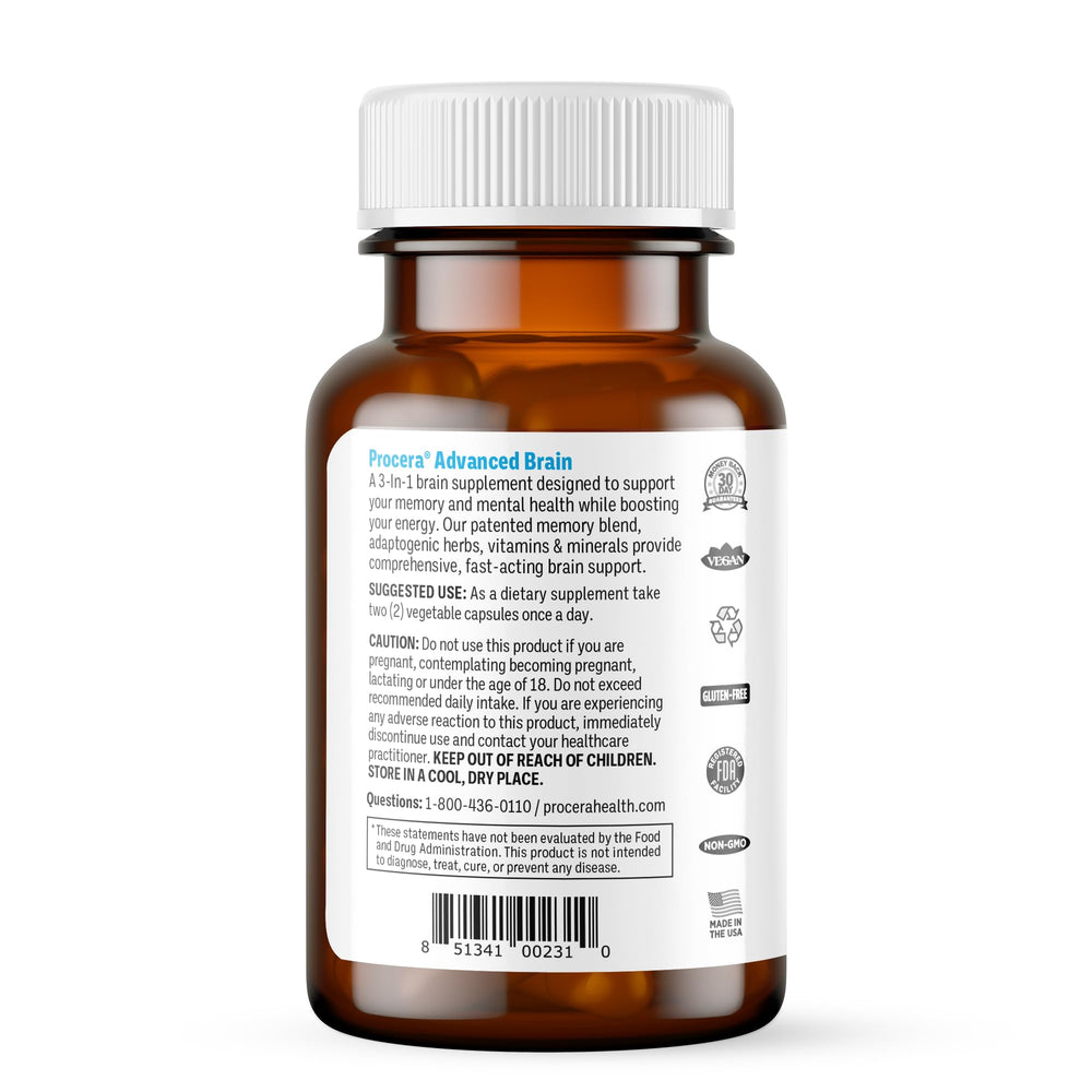 Procera Advanced Brain bottle with capsules on a white background