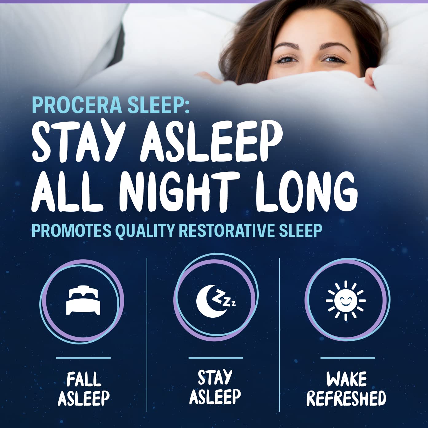 Person sleeping peacefully with Procera Sleep at night