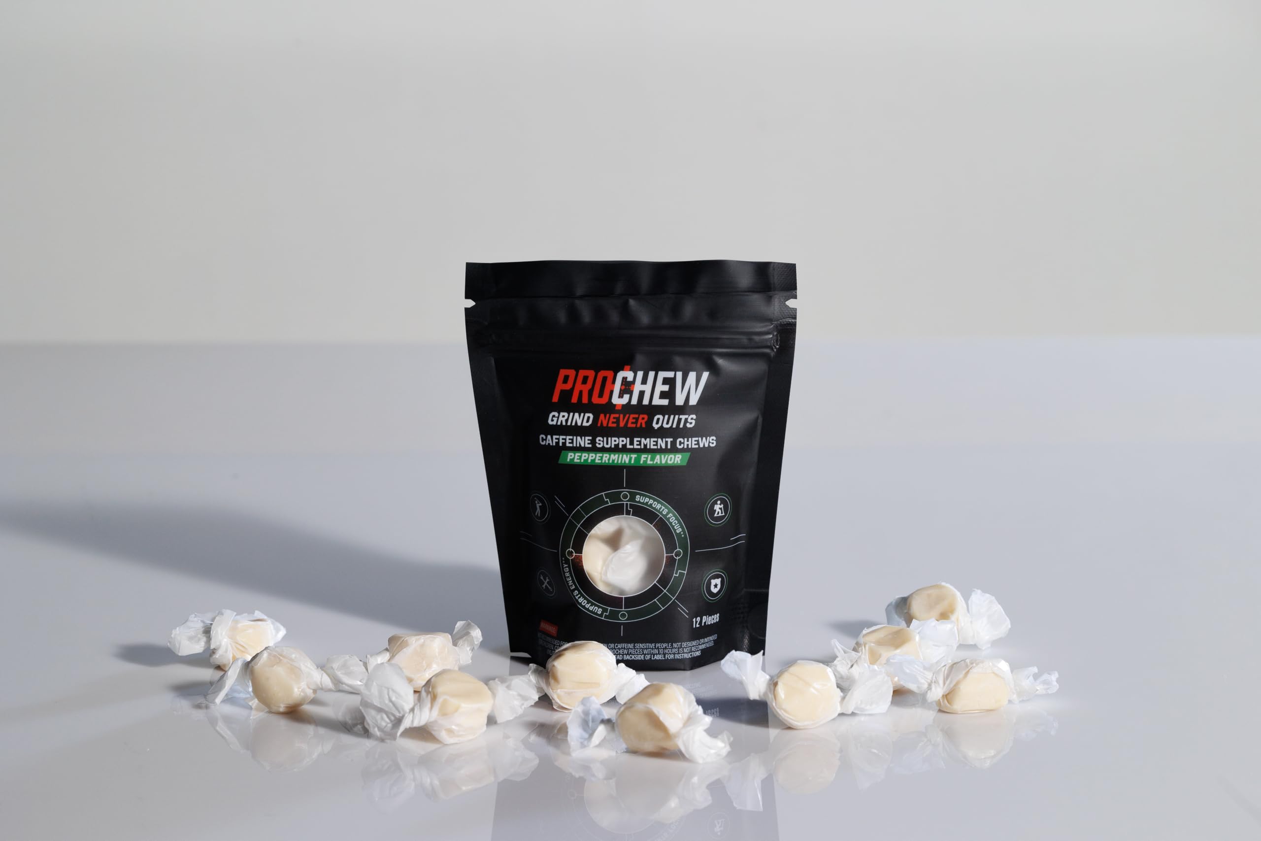 PROCHEW caffeine-infused taffy pack-12 provides convenient energy on the go.