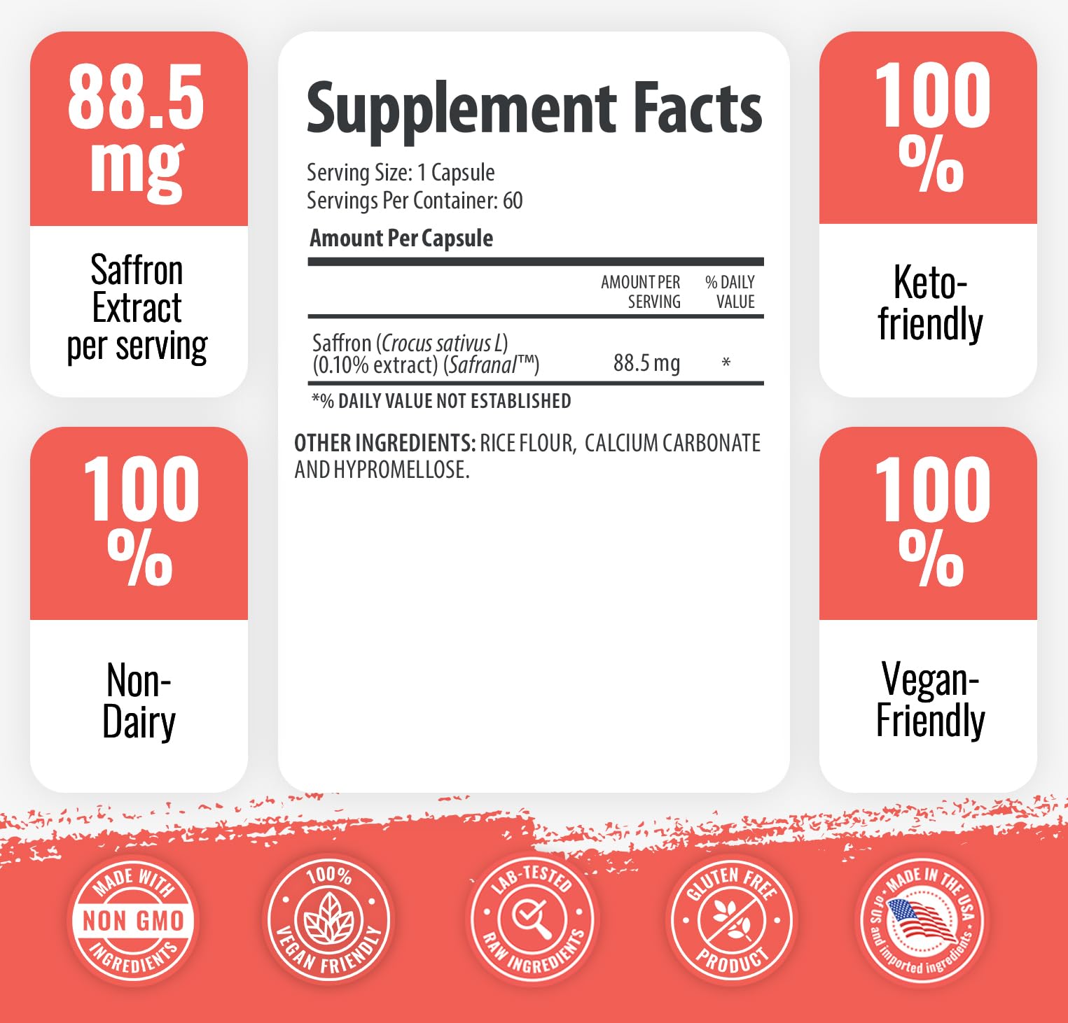 Box and bottle packaging for 1 Body Saffron Extract Supplement