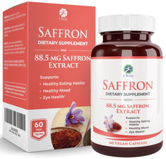 Hero image featuring 1 Body Saffron Extract 88.5 mg Safranal capsules