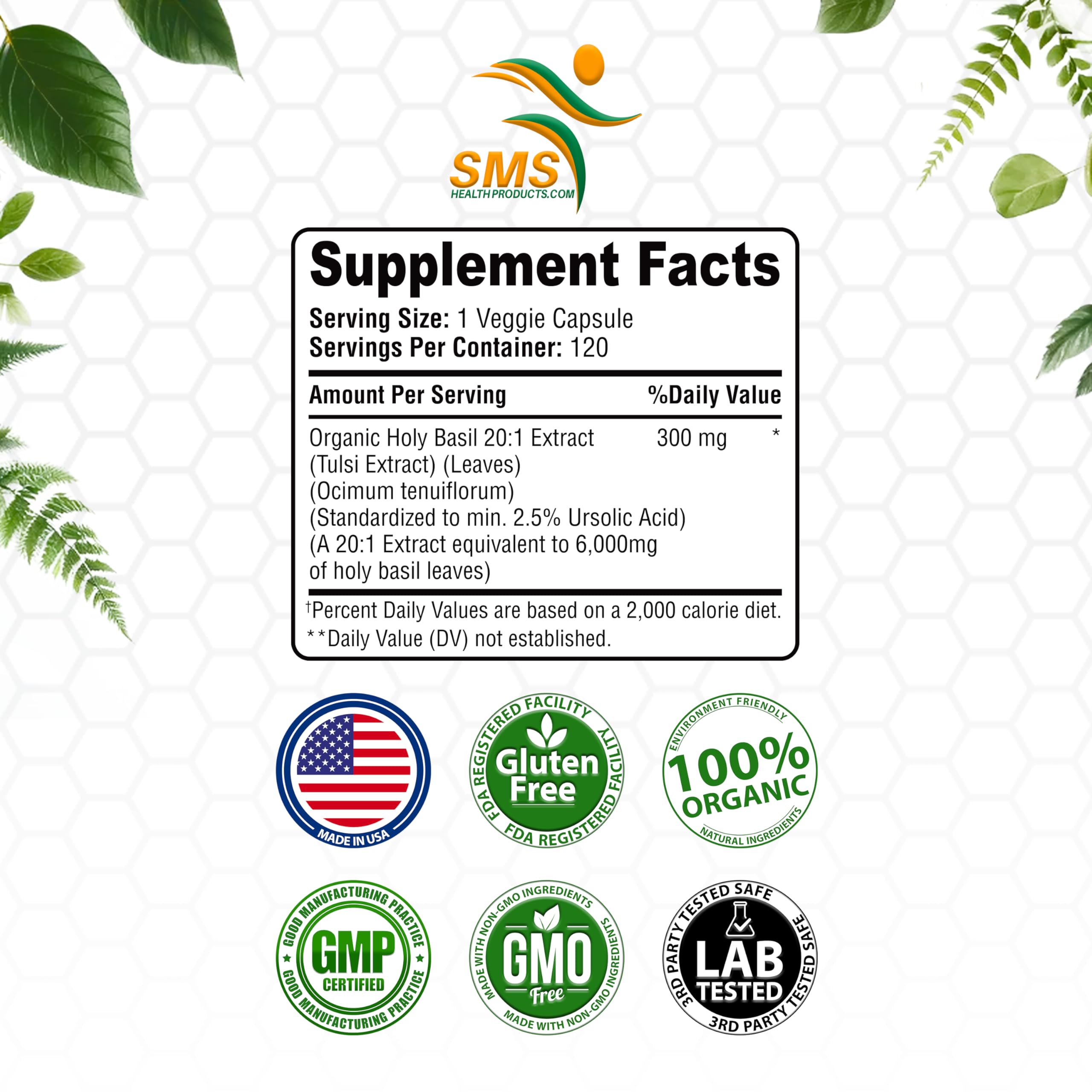 Close-up of vegan Holy Basil capsules