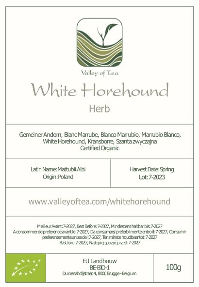 Product label for horehound tea