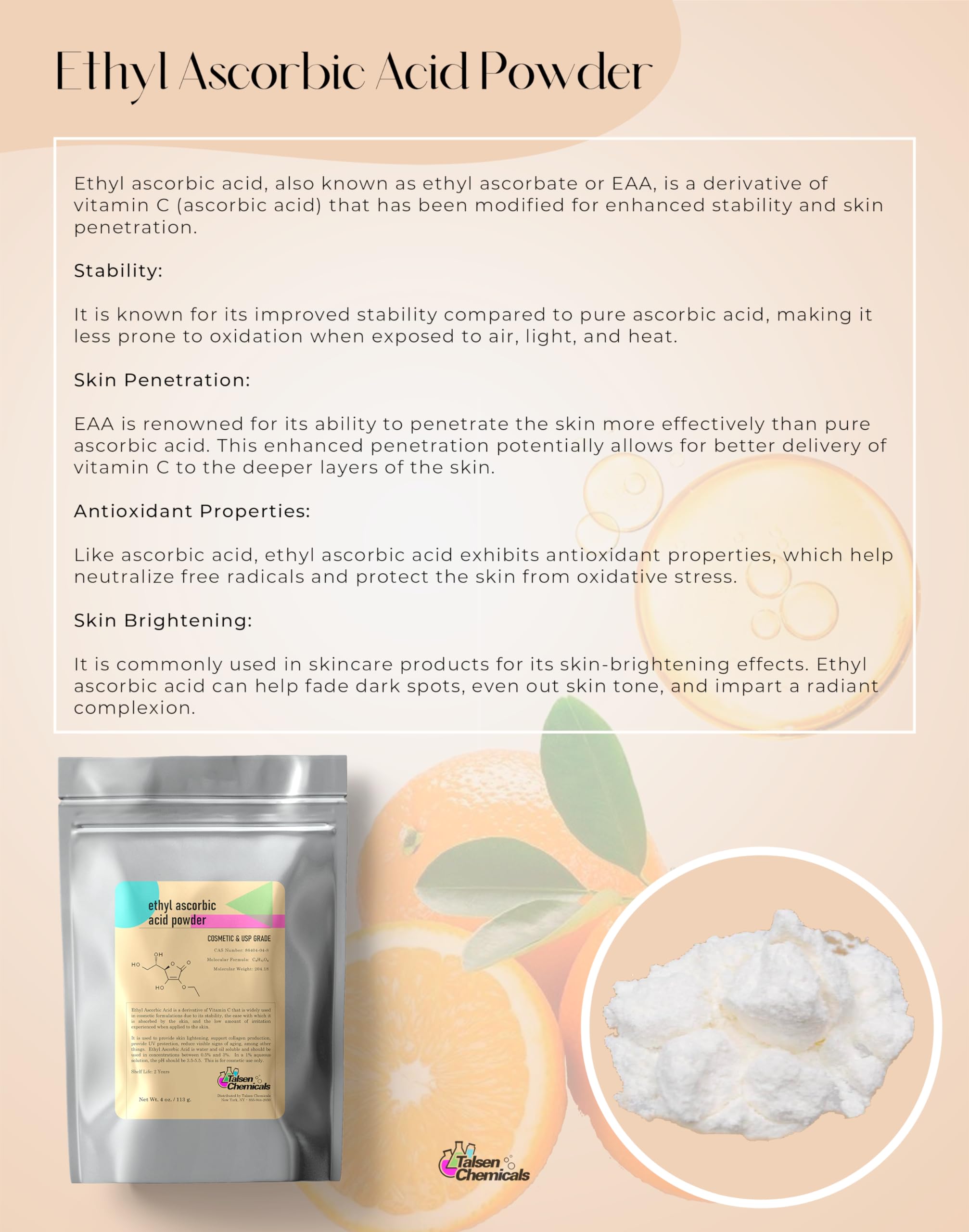 Packaging of Ethyl Ascorbic Acid Powder 28 g / 1 oz