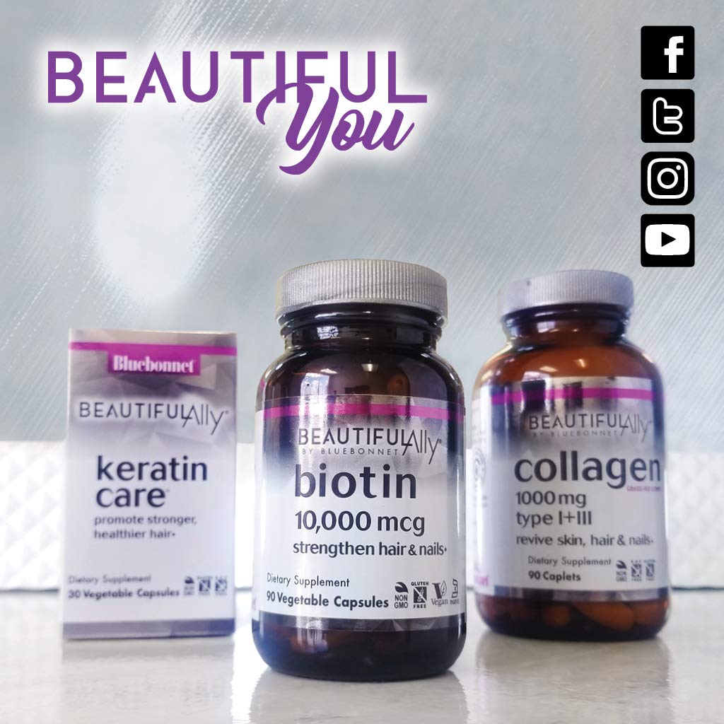 Front packaging design of Bluebonnet Beautiful Ally Biotin