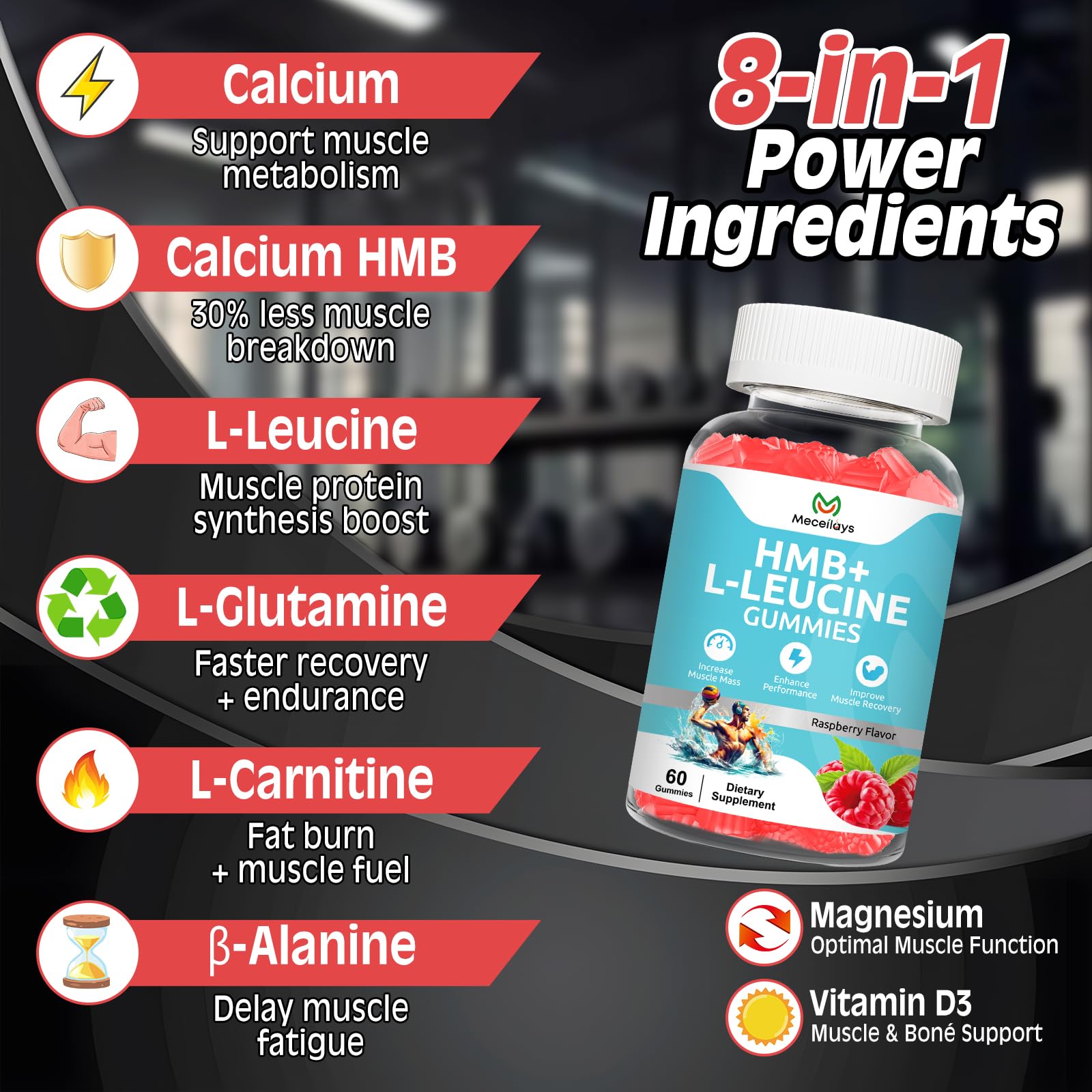 Product packaging for HMB & L-Leucine Gummies 120 count