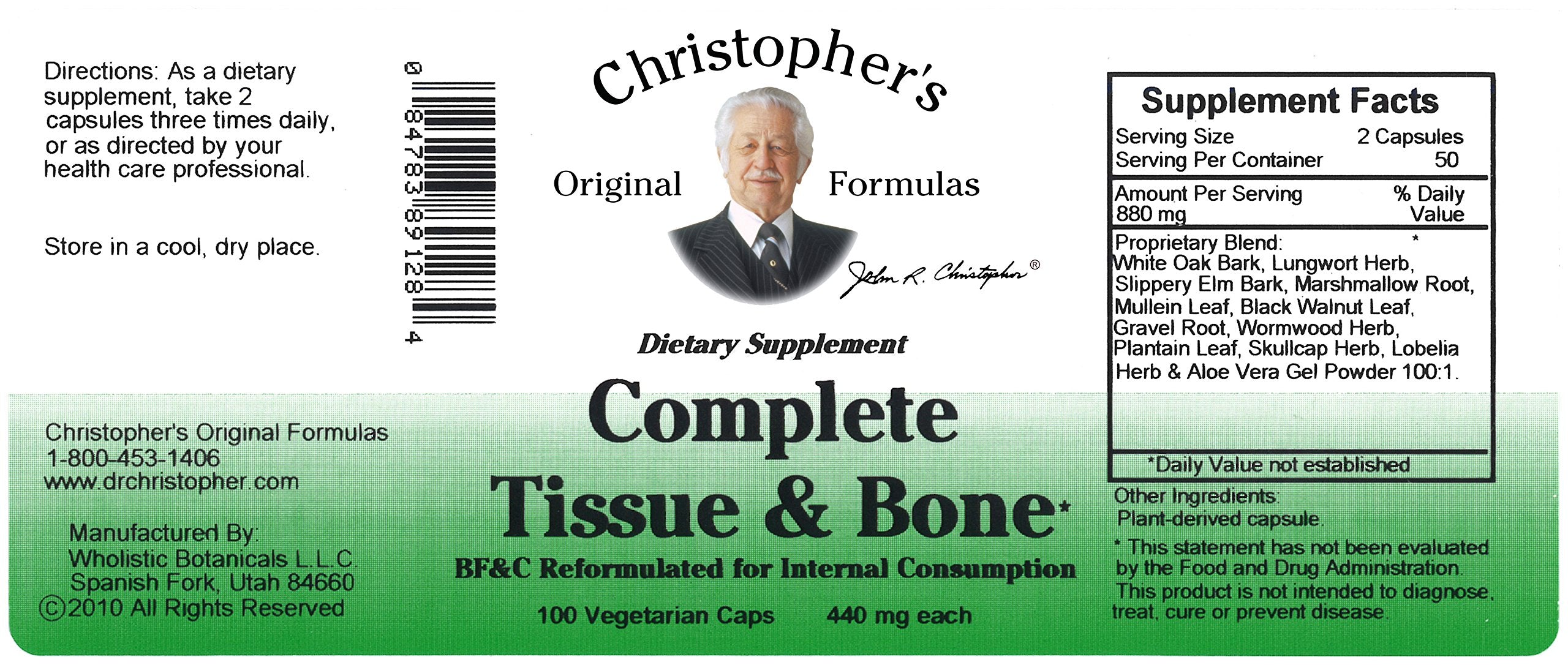 Product packaging showing label for Complete Tissue & Bone Formula