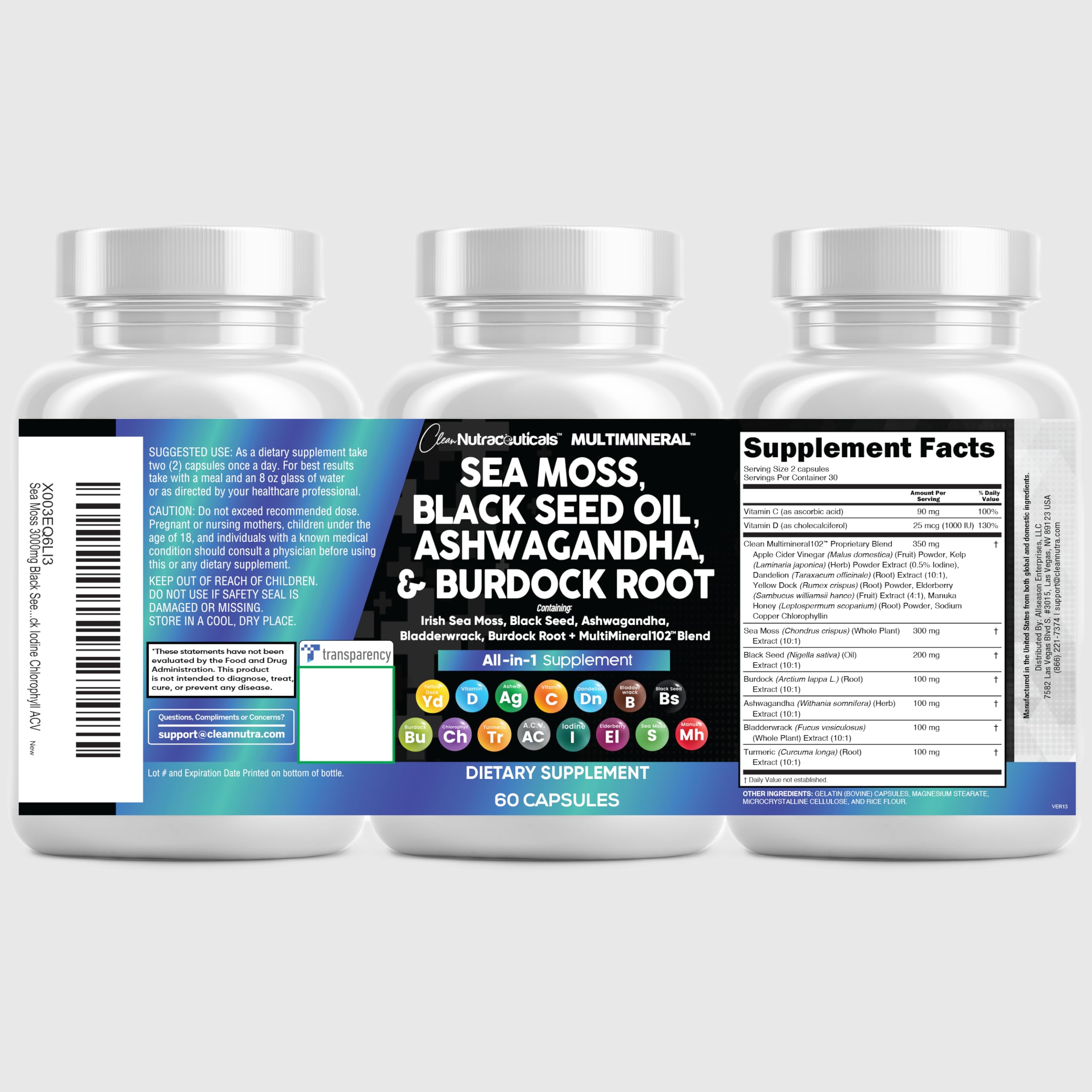 Product packaging featuring sea moss and herbal blend